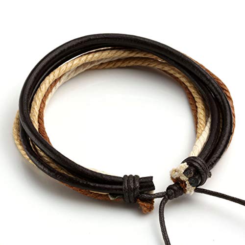 6-12PCS Braided Faux Leather Bracelet Punk Cuff Wrap Bracelets for Men Women Adjustable - color: J:12pcs