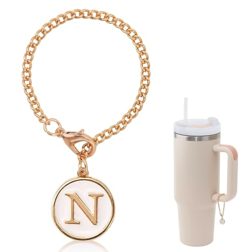 Letter Charm Accessories For Stanley Cup,Gold Initial Chain Water Bottle Name Id Charms for Tumbler,Yeti, Simple Modern Cups Handle - color: N
