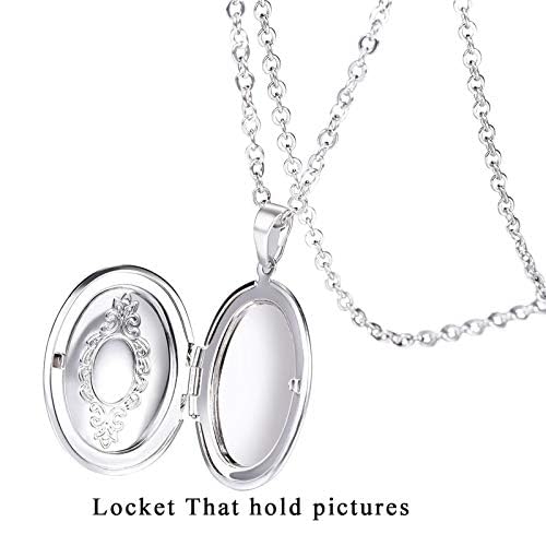 U7 Custom Photo Locket Necklace - Oval & Heart Shaped Locket - Gold/Silver/Rose Gold Personalized Image Necklaces for Women - color: 01-Oval Platinum, style: b. locket+text