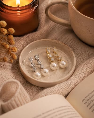 Pearl Earrings for Women, 14k Gold Plated Trendy Diamond Pearl Drop Earrings Hypoallergenic Dainty Bridal Gifts Wedding jewelry for Women - color: Gold-Pearl Style C
