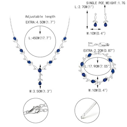 EVER FAITH Cubic Zirconia Pearl Leaf Bridal Jewelry Set for Bride Women | White Wedding Prom Necklace Dangle Earrings Bracelet, for Bridesmaid - color: CZ_Blue Silver-Plated-Brass