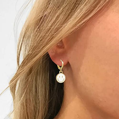 Preppy Earrings for Women Smile Face Heart Charms Pendants Gold Small Huggie Hoop Dangle Drop Earrings Trendy Y2K Jewelry Gifts - color: Smile-White
