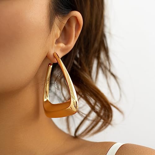 Big Punk Gold Hollow Triangle Shape Design Hoop Dangle Drop Earrings Geometric Gothic Lightweight Stud Earrings Jewelry Gift for Women (Gold)