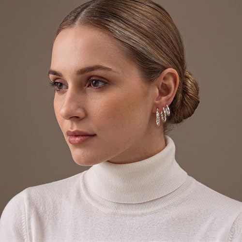 Charmsy Set of 3 Pairs 925 Sterling Silver Hoop Earrings for Women | Lightweight Italian 2.5mm Tube Diamond-Cut Classic Texured Click-Top Hoops Earring | Size 12/13/15/18/20/25mm - color: Twist-15/20/25mm