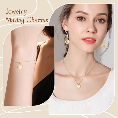 MARFOREVER 40 Pcs 18K Gold Heart Charms for Jewelry Making Valentines Charm | 3D Love Heart Shape Dangle Pendants Charms, Mother's Day Valentine's Gifts, Bracelet Necklace Earrings Making DIY Crafts - style: Gold Heart