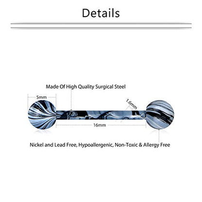 Mayhoop 14G 36Pcs Stainless Steel Nipple Rings Tongue Rings Straight Barbell Bars Piercing 14mm 16mm 18mm in Length for Women Men - color: Dark - 16mm (5/8")