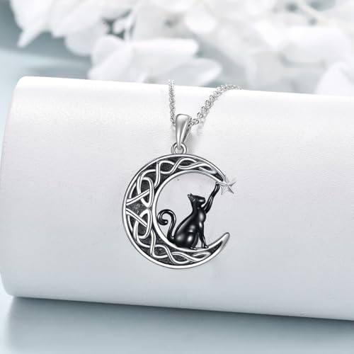 925 Sterling Silver Moon Black Cat Necklace for Women Cat Jewelry - style: J-Black Cat Moon Necklace