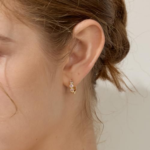 ARSIS Bubble Huggie Hoop Earrings for Women with Cubic Zirconia, Platinum/18K Gold Plated Bezel Hoop Earrings with Opal, Hypoallergenic Lightweight Jewelry, Clear/Ruby/Emerald Green/Aqua/Sapphire/Pink - color: Pink