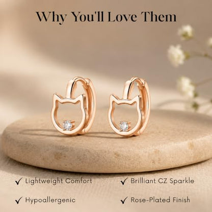 Gempires Huggie Hoop Earrings for Women | Cubic Zirconia Fashion Earrings Collection | Gold, Silver & Rose Gold Tone Styles | Lightweight Everyday Jewelry - color: CZ Cat Hoop