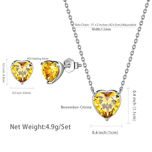 Aurora Tears Hearts Necklace Earrings Jewelry Sets - Women 925 Sterling Silver Birthstone Pendants Earrings Set Crystal Wedding Birthday Jewelry - color: K.November-set