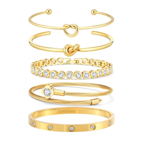 18 K Gold Plated Love Bangle Bracelet Stack Cuff Jewelry for Women Jewelry Set for Women Gift with Box - style: style24