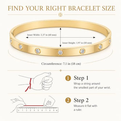 Friendship Love Bracelet for Women, 18K Gold Plated Titanium Steel Cuff - color: Gold, size: Zircon 6.5''