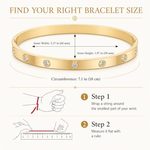 Friendship Love Bracelet for Women, 18K Gold Plated Titanium Steel Cuff - color: Gold, size: Zircon 7.5''
