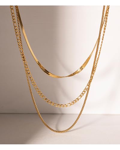 Layered Gold Necklaces for Women14K Gold Planted Non Tarnish | Cuban, Herringbone,Figaro,Paperclip Chain Layering Stack Choker Necklace , Trendy Jewelry Gift for Women - color: F