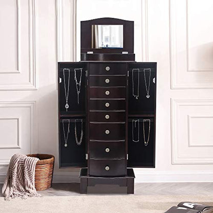 Vasitelan Standing Jewelry Armoire Cabinet Chest Jewelry Armoire with 8 Drawers,Jewelry Box Storage Organizer with Mirror, Retro Standing Wood Jewelry Cabinet - color: Style 2
