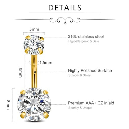 D.Bella 14G Stainless Steel Belly Button Rings 10mm 3/8" Barbell Belly Navel Rings Piercing for Women - style: Style C