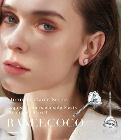 "STUNNING FLAME" 18K Gold Plated Silver Brilliant Cut Simulated Diamond Cubic Zirconia Stud Earrings - color: Gold Plated Sterling Silver - Yellow, size: 2.4 Carat-(1.2ct*2)-7mm
