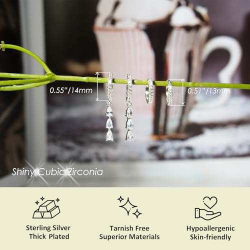 NIXMAX Gold/Silver CZ Dangle Hoop Earrings Set for Women Drop Earrings | 14K Gold Silver Plated，Cartilage Earrings Stack Set for Multiple Piercing,Huggie Earrings,Hypoallergenic,Jewelry Gifts - style: SL-cz dangle set-2 Pairs