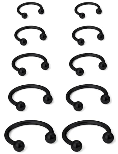 16G Septum Rings Surgical Steel Nose Septum Horseshoe Hoop Earring Eyebrow Tragus Helix Lip Piercing Jewelry Nipple Rings for Women Men 6mm 8mm 10mm 12mm 14mm 16mm - color: black,ball