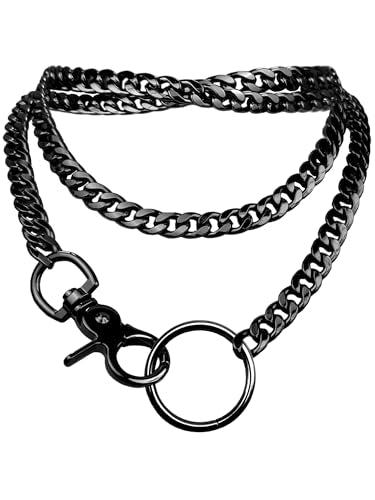 paloli Women's Slip Chain Rainbow Heart O-Ring Chunky Chain Necklace, Rays Cuban Long Layered Jewelry, Adjustable Lariat Y-Necklace Heart Loop Choker - color: N-Oring-Black