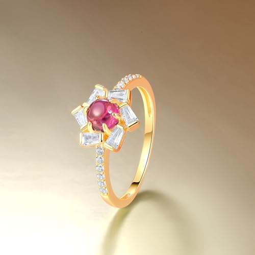 Santuzza Sterling Silver Gemstone Flower Ring for Women - color: [A]Orchid-Red