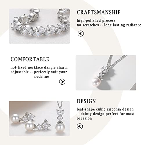 Wedding Jewelry for Bride Bridesmaid, Pearl Dangle Earrings and Pendant Necklace Set Bridal Jewelry for Promise Wedding Party - color: 4#Silver-Necklace/Earrings