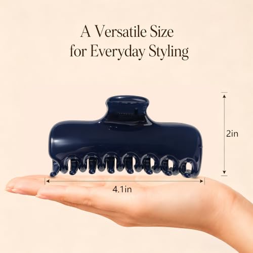 Ivyu 4-Inch Large Rounded Rectangle Hair Claw Clip for Women, Strong Hold | Smooth rounded teeth and a strong spring provide a secure hold for full updos on fine to medium hair. - color: Navy blue
