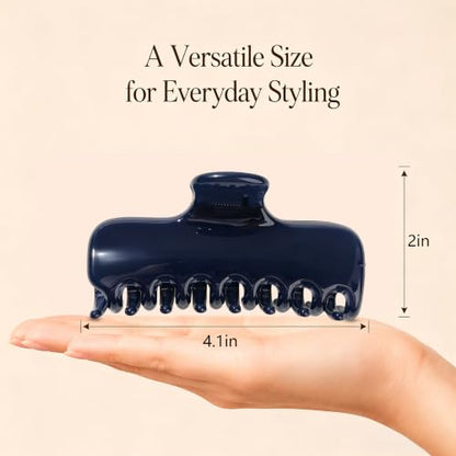 Ivyu 4-Inch Large Rounded Rectangle Hair Claw Clip for Women, Strong Hold | Smooth rounded teeth and a strong spring provide a secure hold for full updos on fine to medium hair. - color: Navy blue