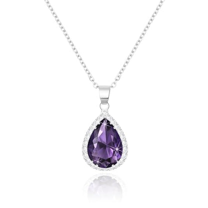 Linawe Crystal Chain Necklace for Women Trendy, Imitation Diamond Pendant, Statement Cubic Zirconia Boho Jewelry Set, 14K Gold/Rose Gold/Silver Birthstone Necklace - color: Silver,Feb