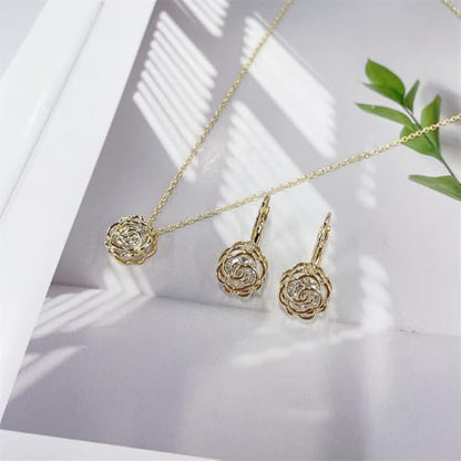 Rose Flower Jewelry Sets for Women Dainty Blooming Filigree Flower Austrian Crystal Choker Necklace Earring Set for Wedding Valentine Fashion Jewelry for Brides Bridesmai - color: Gold