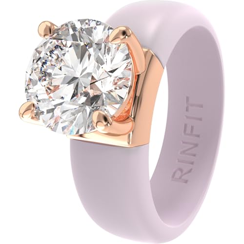Rinfit Silicone Ring with Stone, Round Cut CZ | AAAAA Grade Cubic Zirconia, Solitaire Engagement Ring for Her, Flexible Rubber Wedding Band for Women, Patented Design - color: Pack F: Orchid Ice / Rose Gold
