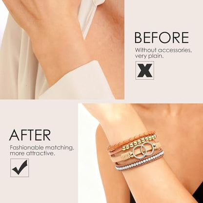 Leather Wrap Bracelets for Women, Boho Leopard Multi-Layer Crystal Beads Cuff Jewelry - color: J-Warp-007