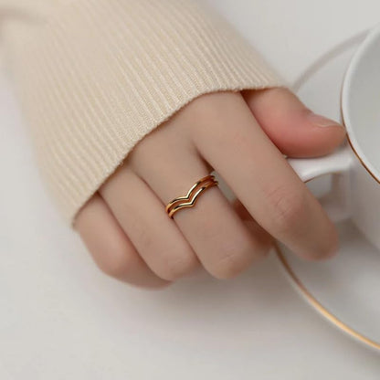 MYNENEY Pointed Classical Promise Ring Stainless Steel Thin Ring For Women - color: Gold, size: 4
