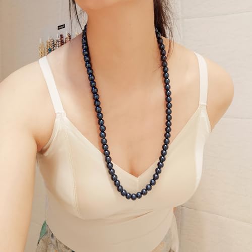 Long Simulated 10mm AAA Pearl Strand Necklace for Women Multicolor Pearl Choker Necklace 1920s Pearl Statement Necklace Costume Jewelry - color: 10mm Blue 24 Inches