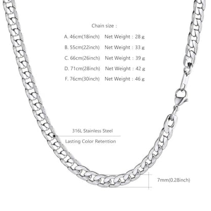Necklace for Men Stainless Steel Statement Cuban Chain Necklace Gold/Silver/Black Plated 7mm Chain Hip Hop Jewelry 18/20/22/24/26/28/30 Inch - color: 7mm-Silver Cuban Chain, size: Length 18 Inch