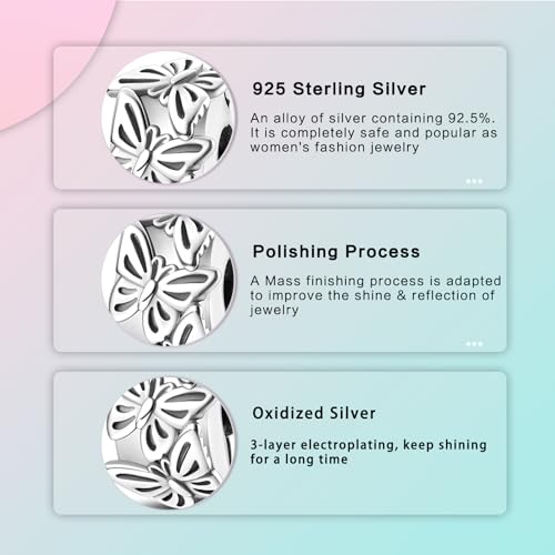 LUXILLA Charms for Bracelets & Necklace 925 Sterling Silver Charms Elephant Happy Birthday Charm Fit for Valentine's Day Mother's Day Jewelry Gift for Women - color: Butterfly Clip Spacer Charm