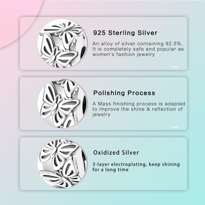 LUXILLA Charms for Bracelets & Necklace 925 Sterling Silver Charms Elephant Happy Birthday Charm Fit for Valentine's Day Mother's Day Jewelry Gift for Women - color: Butterfly Clip Spacer Charm