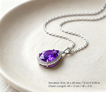 VONSSY Classic Oval Pendant Gemstone Necklace | Crystal Ruby Sapphire Waterdrop Birthstone Teardrop Emerald Necklace | 18K Platinum Gold Plated Chain | Jewelry Gift for Mother Wife Girlfriend - color: NL-Purple-Platinunm