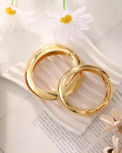 Chunky Gold Bangle Bracelets for Women, Gold Twist Cuff Bracelet | Trendy Stackable Bangles Set Fashion Jewelry Gifts - color: 2PCS Gold-C