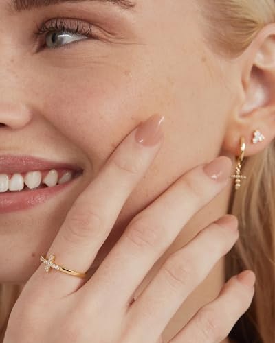 PAVOI 14K Gold Plated Cubic Zirconia Cross Ring for Women - Eternity Promise Ring for Her - Infinity Religious Wedding Band - color: Yellow Gold