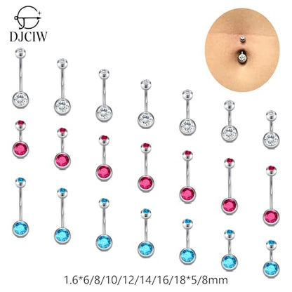 DJCIW 14G Belly Button Rings for Women,316L Stainless Steel Navel Barbell with Cubic Zirconia-7 Sizes 6mm 8mm 10mm 12mm 14mm 16mm 18mm,Petite Belly Piercing Jewelry - size: 14G=1.6*16mm