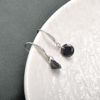 8 MM Cubic Zirconia Bare Diamond Cut Crystal Dangle Earrings for Women - color: Black