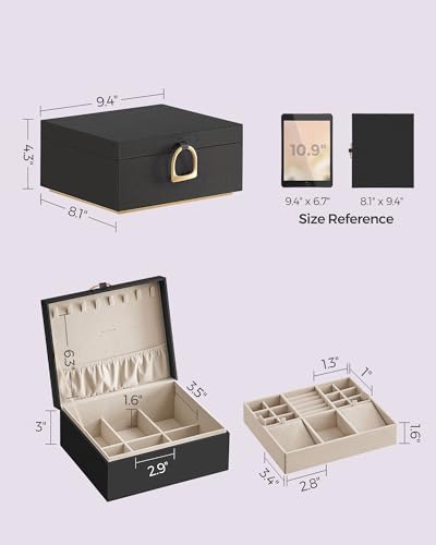 SONGMICS 2-Layer Jewelry Box, Jewelry Organizer with Handle, Removable Jewelry Tray, Jewelry Storage, Floating Effect, 8.1 x 9.4 x 4.3 Inches, Gift Idea, Black UJBC165B01 - color: Black