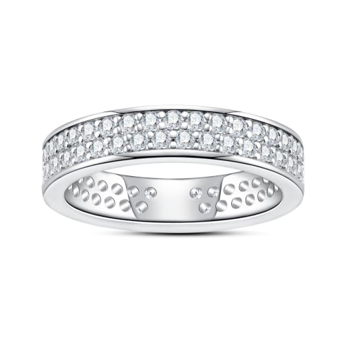 Cubic Zirconia Eternity Wedding Band Rings Round Cut 5A Grade D Color CZ Stacking Band Engagement Promise Rings for Women - style: Double Round-a