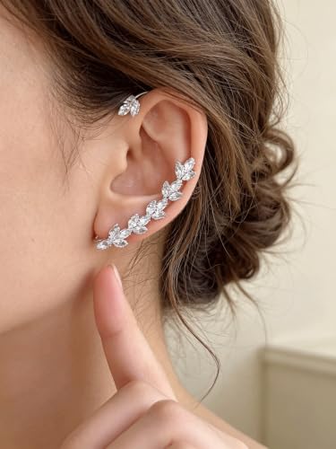 2Pcs Rhinestone Butterfly Earrings Ear Cuffs Non-Pierced Fake Earrings Butterfly Climber Wrap Around Earring Dainty Adjustable Ear Clip Jewelry for Women - color: Style9-silver