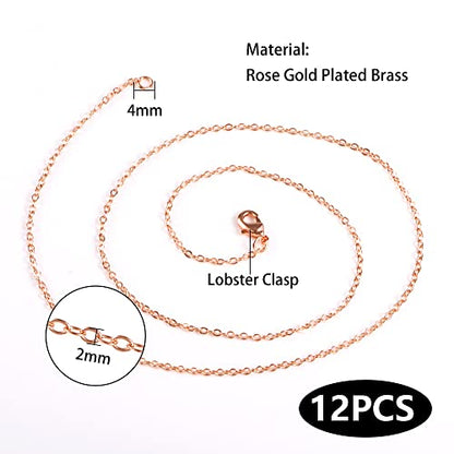 ALEXCRAFT Wholesale 12PCS Rose Gold Plated Solid Brass Chain (20"(2.0MM)) | Hypoallergenic Flat Cable Chains Link Bulk for Jewelry Making - color: Rose Gold, size: 20 inch-0.079 inch