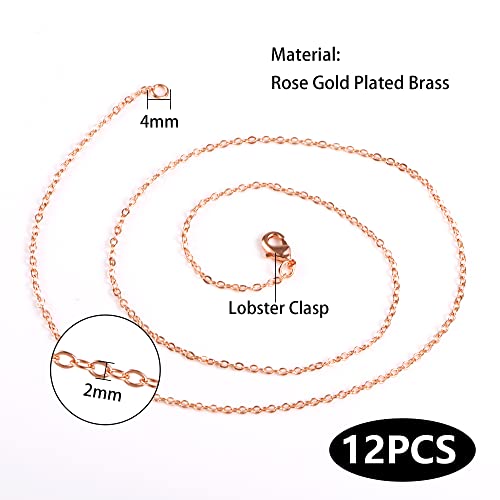 12PCS Rose Gold Plated Solid Brass Chians Hypoallergenic (18"(2MM)) | Flat Cable Chain Link Bulk for Jewelry Making - color: Rose Gold, size: 18 inch-0.079 inch