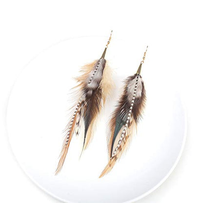 lureme Bohemian Multicolor Pheasant Feathers Dangle Earrings Handmade Natural Feather Earrings (er006314) - style: Style E