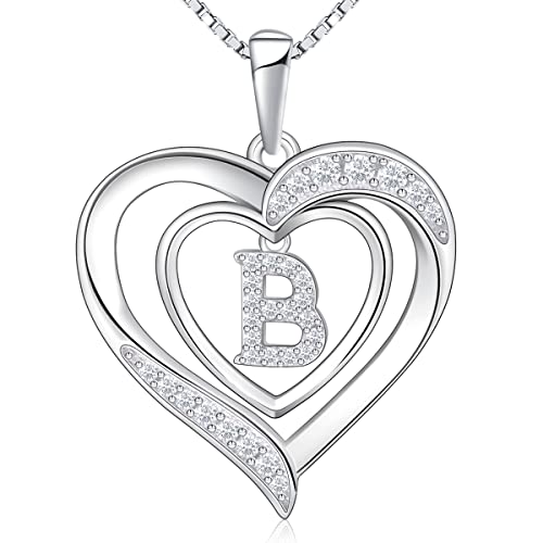 RIVIKO Heart Initial Necklace for Women, 925 Sterling Silver Letter Pendant,Personalized Charm Alphabet Jewelry Valentines Mother's Day Anniversary Christmas Birthday Gifts for Women Her Mom Wife - color: Letter-B