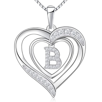 RIVIKO Heart Initial Necklace for Women, 925 Sterling Silver Letter Pendant,Personalized Charm Alphabet Jewelry Valentines Mother's Day Anniversary Christmas Birthday Gifts for Women Her Mom Wife - color: Letter-B